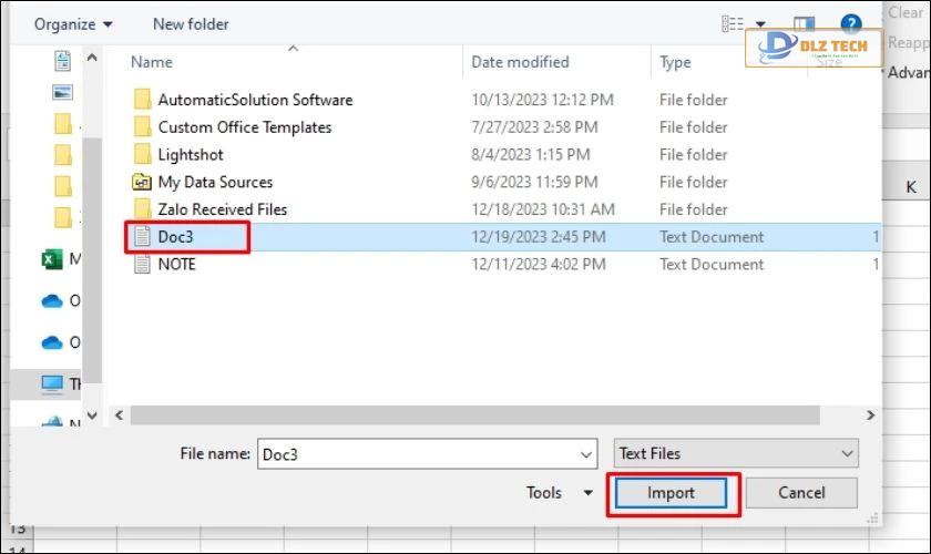Chọn file Word va bấm Import