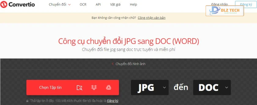 Chuyển file hình ảnh sang Word bằng convertio.co