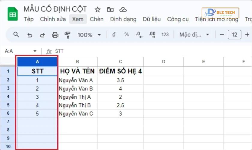 Một số lưu ý khi cố định cột