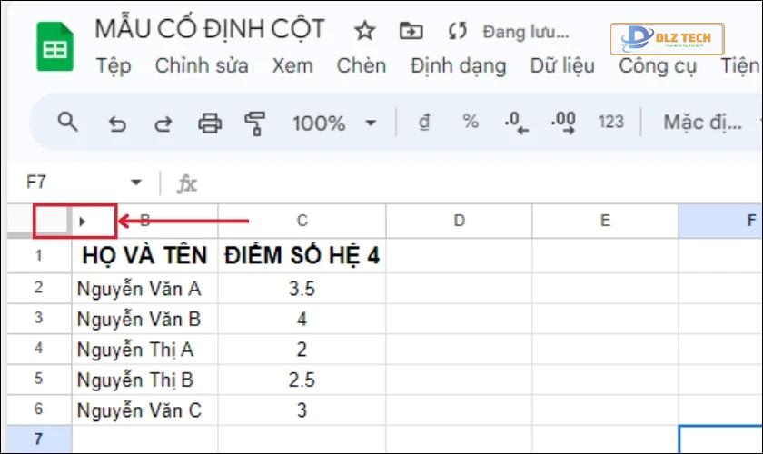 Cách bỏ ẩn cột trong trang tính