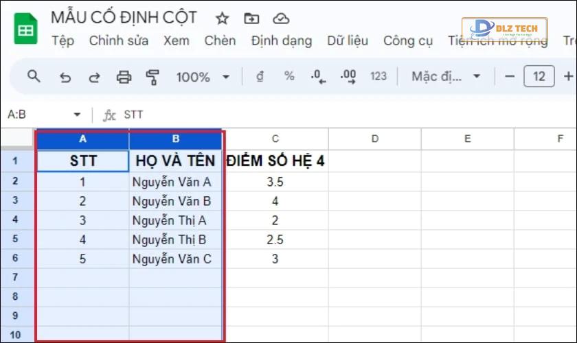 Cách hợp nhất ô, cột