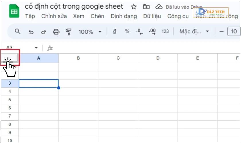 Cố định hàng trong Google Sheet bằng chuột