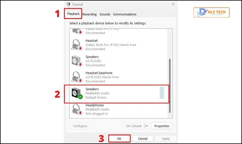 Kiểm tra Playback Devices