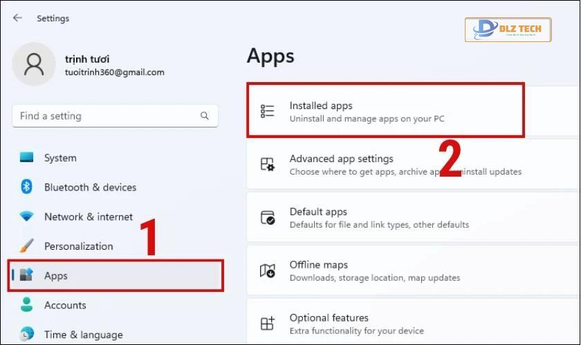 Chọn vào Installed apps