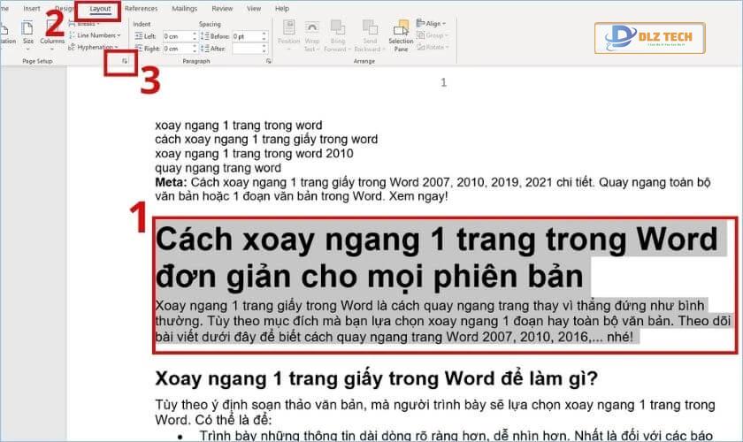 cách xoay ngang 1 đoạn trang giấy trong word