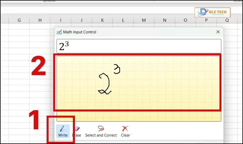 Chọn vào Write để viết số mũ