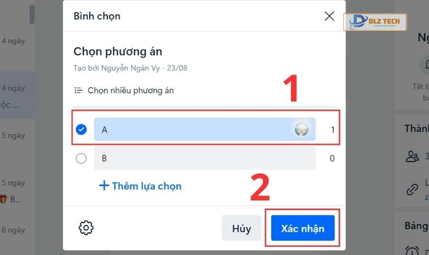 Chọn phương án khác và Xác nhận
