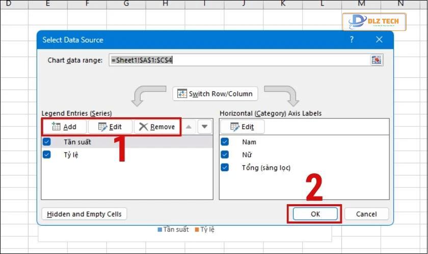 Cách thay đổi dữ liệu khi tạo biểu đồ trong Excel