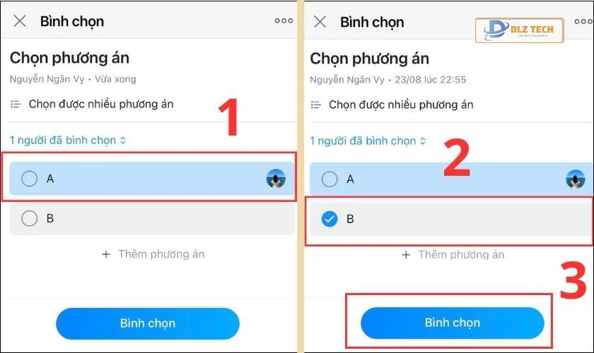 Chọn lại phương án sau khi xóa
