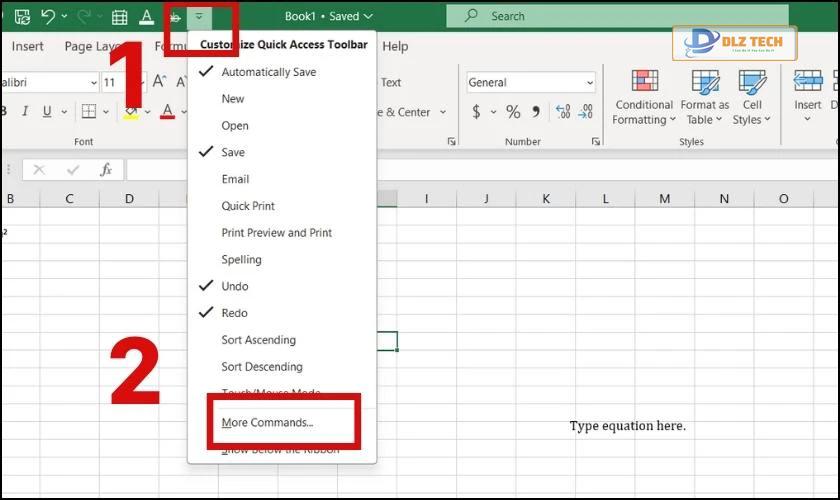 Thêm nút chỉ số mũ vào thanh Quick Access Toolbar