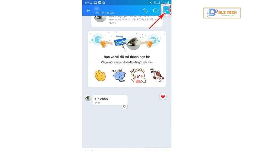 Vào biểu tượng ba chấm