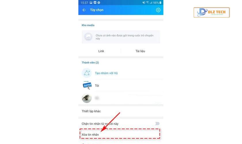 Kéo xuống dưới cùng trong tùy chọn tin nhắn