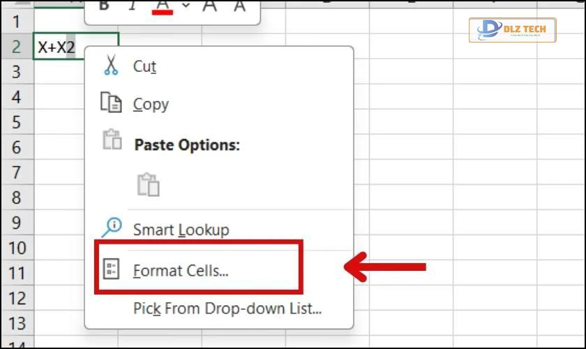 Viết số mũ trong Excel bằng cách sử dụng phím tắt