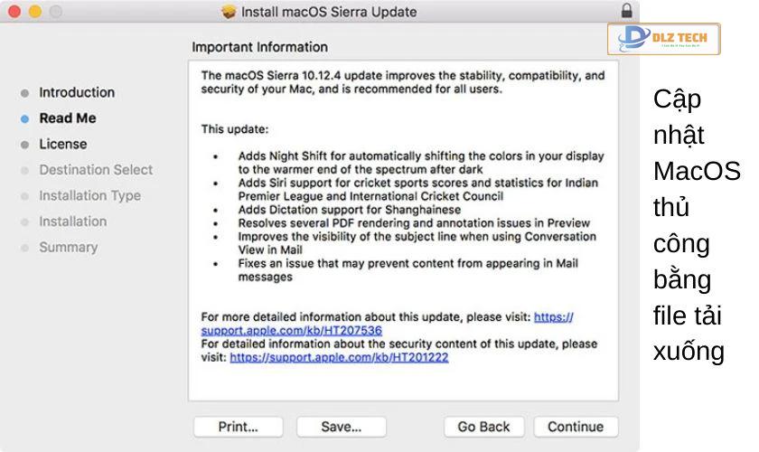 Cập nhật thủ công MacOS