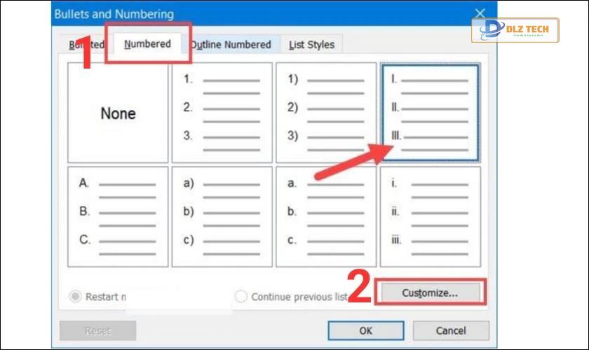 Hướng dẫn sử dụng hộp thoại Bullets and Numbering