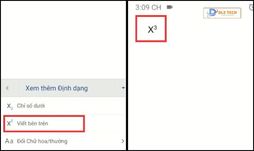 Kết quả sau khi viết số mũ trên điện thoại di động