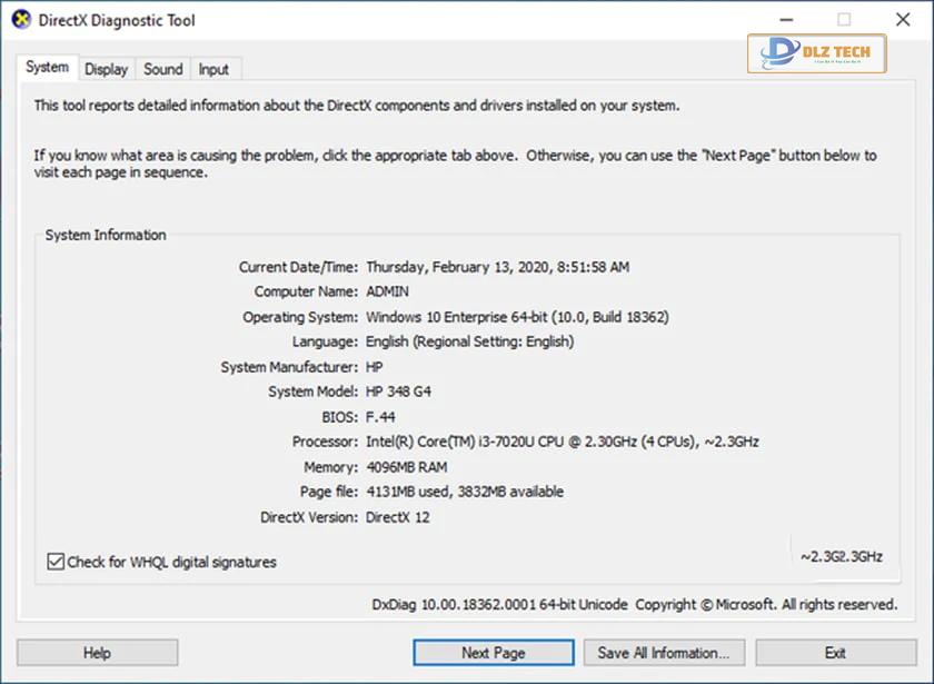 Xem cấu hình máy tính bằng DirectX Diagnostic Tool