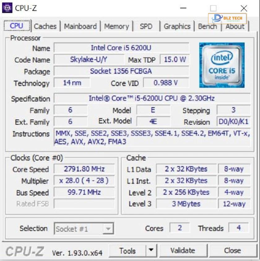 Phần mềm xem cấu hình laptop CPU-Z