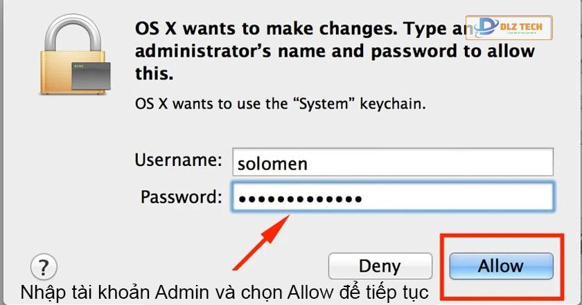 điền tài khoản Admin
