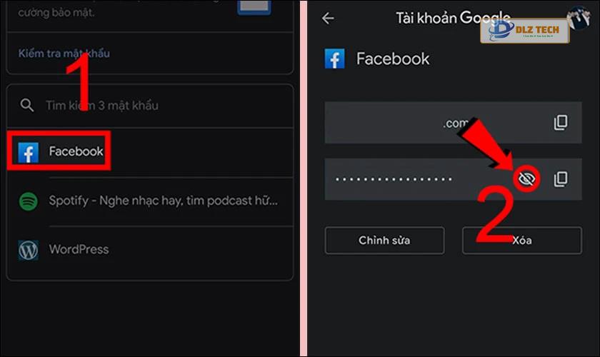 Chọn Facebook và biểu tượng con mắt