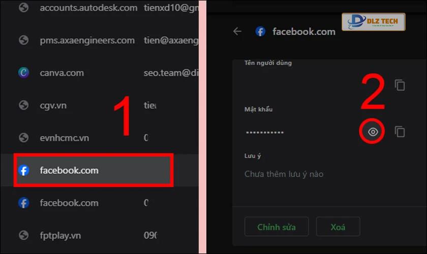 Chọn Facebook trên trình duyệt Chrome