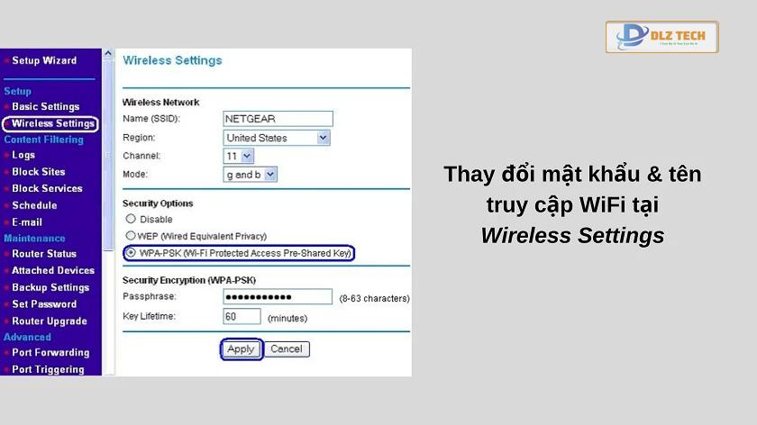 Wireless Settings hoặc Security Settings