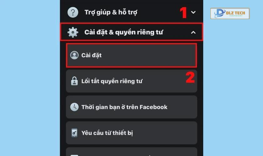 Chọn Cài đặt và Quyền riêng tư