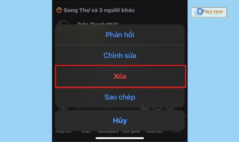 Nhấn vào mục Xóa