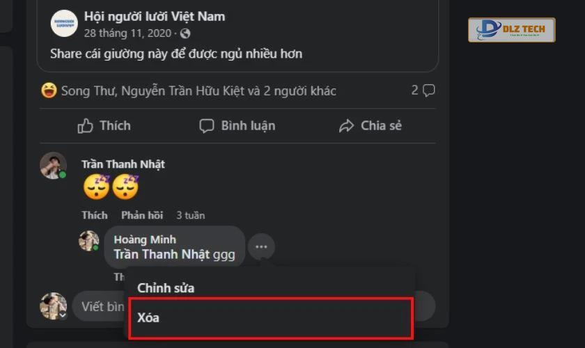 Hướng dẫn xóa bình luận trên Facebook trên PC