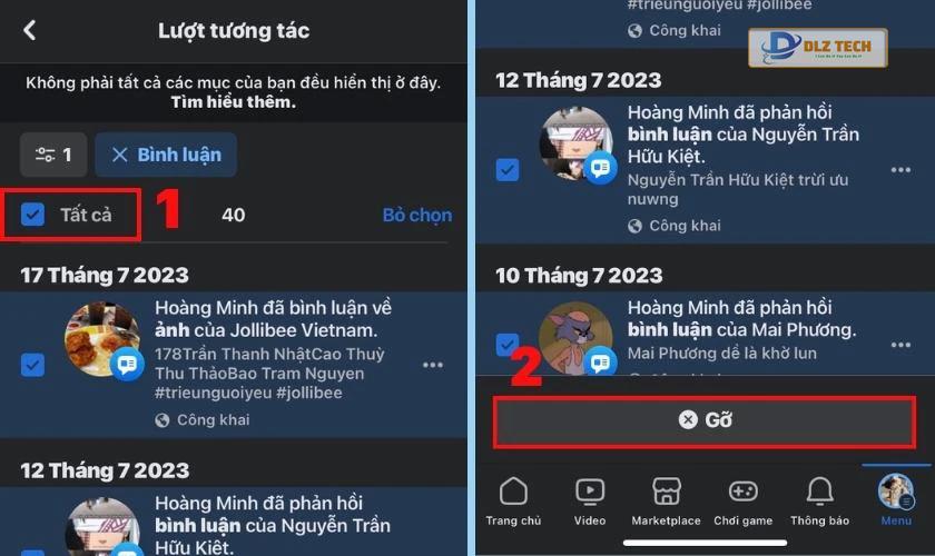 Xóa tất cả bình luận