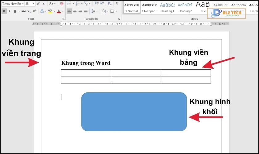 Giải thích về khung trong Word.