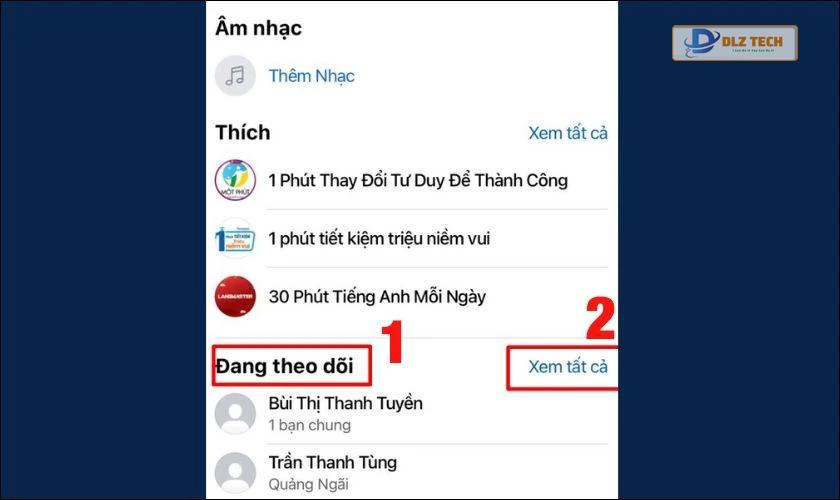 Chọn mục Đang theo dõi và chọn Xem tất cả