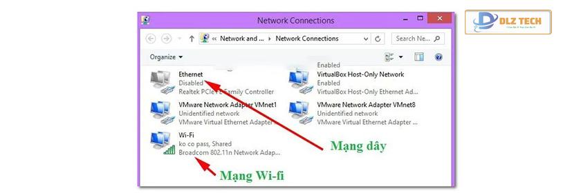 nhấn chuột phải vào kết nối mạng đang sử dụng