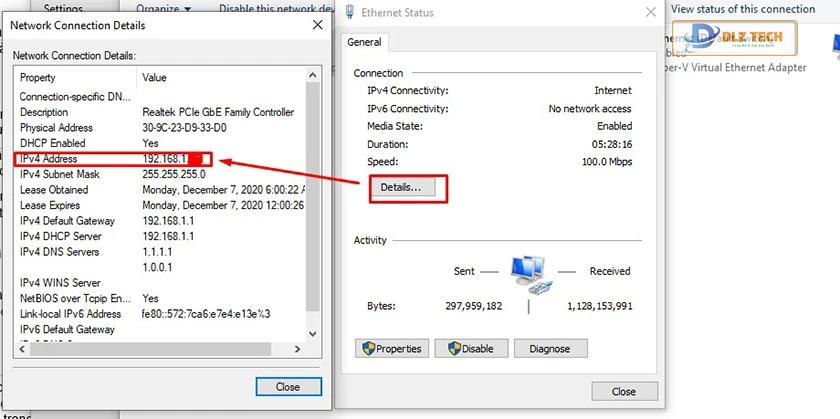nhìn vào dòng IPv4 Address sẽ thấy được địa chỉ IP máy tính của bạn