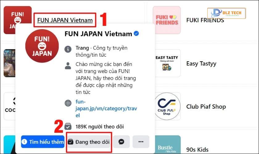 Di chuyển chuột tới mục Đang theo dõi và nhấn chọn