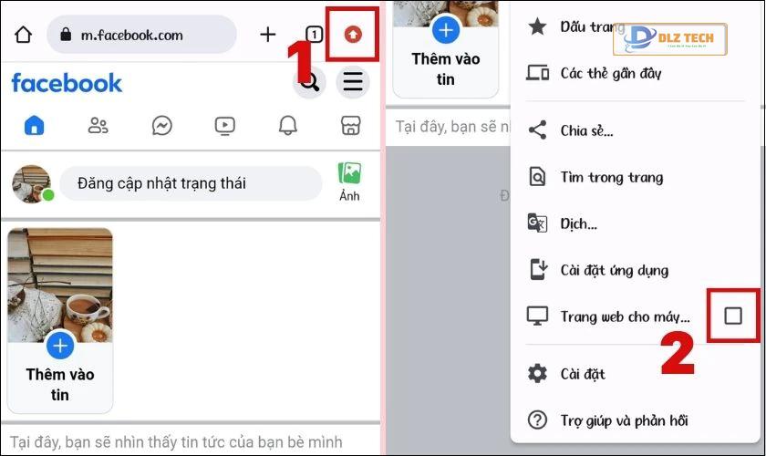 Nhấn vào biểu tượng mũi tên và tick vào ô Trang web cho máy tính
