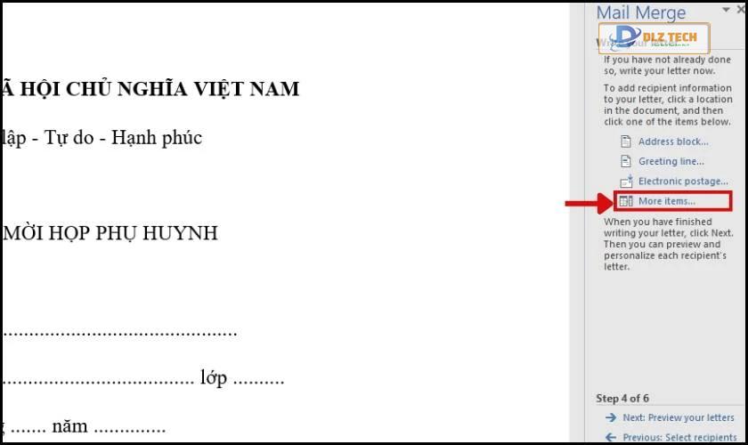 Chọn More Items