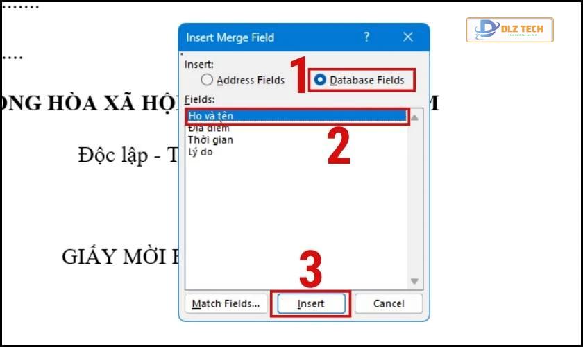 Chèn các trường vào Word