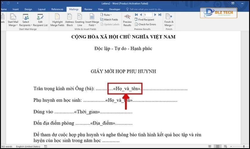 Kết quả trộn thư