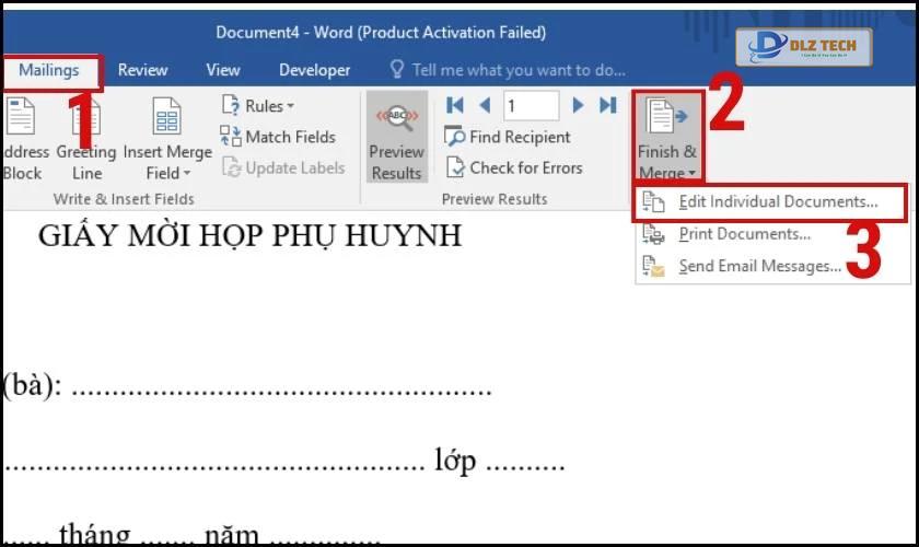 Xem lại kết quả trộn thư