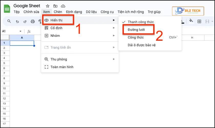 Bỏ tích đường lưới trong Google Sheet
