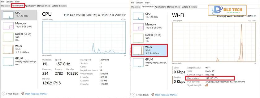 Check địa chỉ IP bằng Task Manager