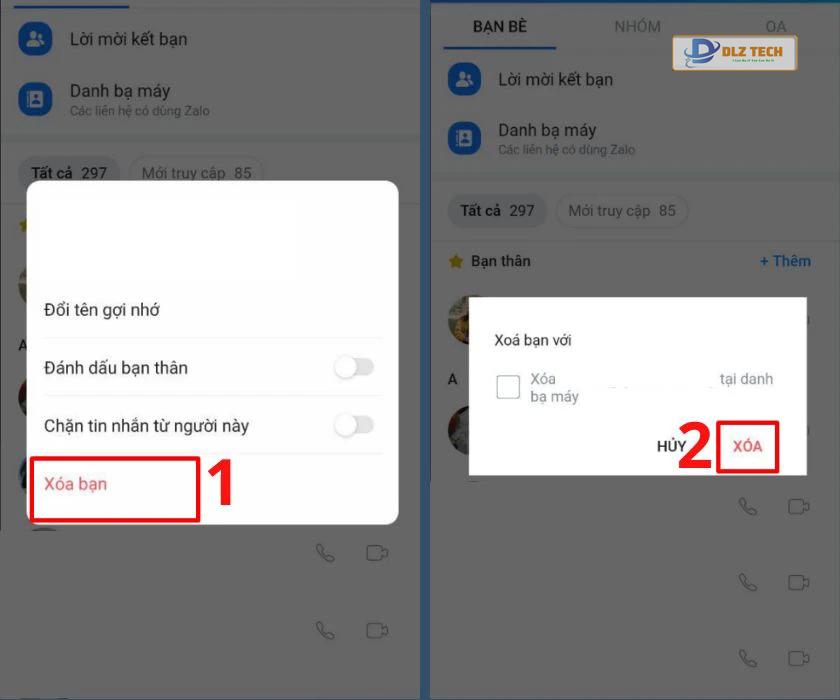 Xóa bạn Zalo trên danh bạ Android