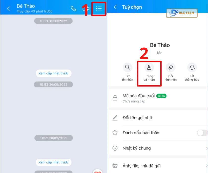 Vào trang cá nhân Zalo