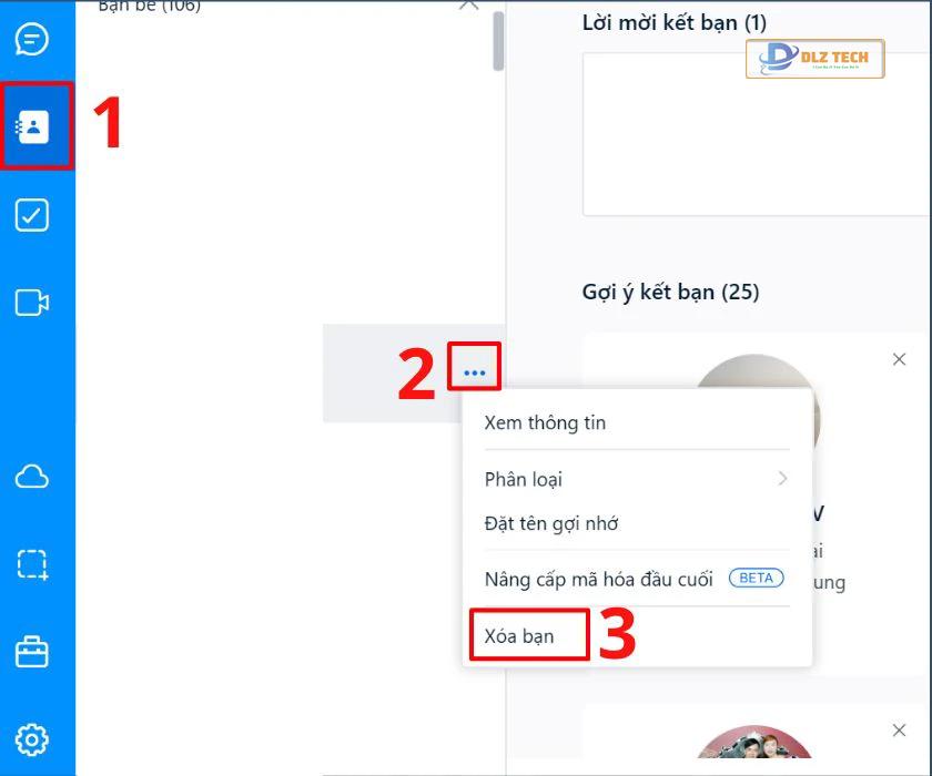 Cách xóa kết bạn trên Zalo bằng máy tính