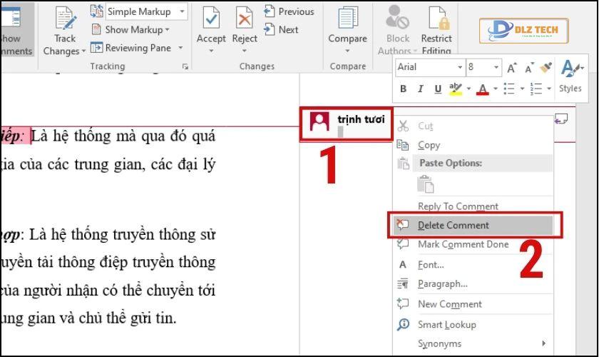 Cách delete từng phần comment một cách thủ công