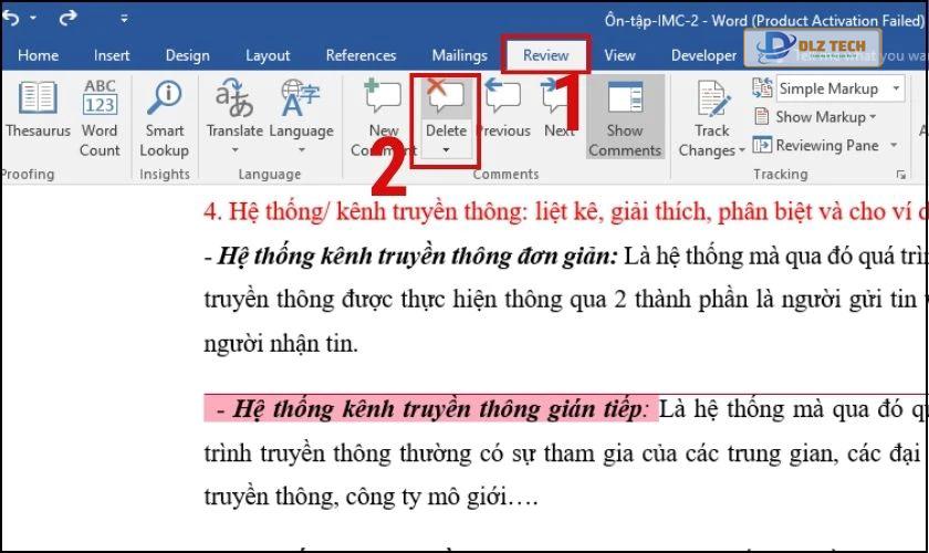 Cách xóa từng phần comment