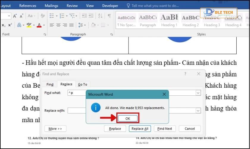 hoàn tất xóa khoảng trống giữa các dòng