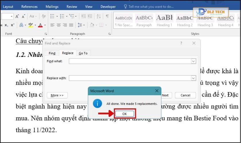 hoàn tất xóa chỗ trống giữa các chữ