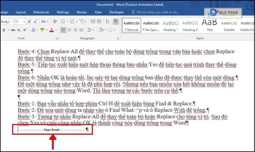 xóa chỗ trống bằng paragraph